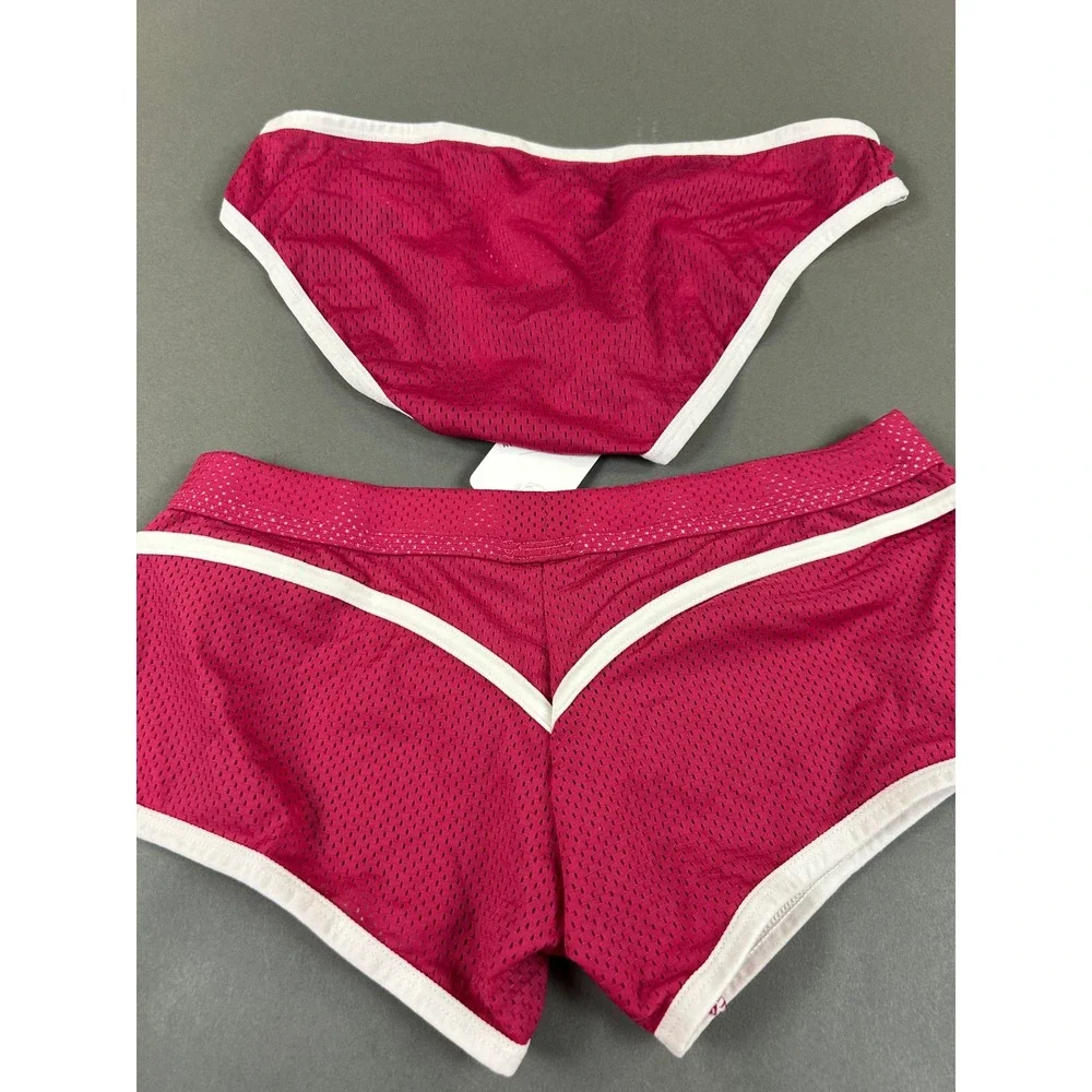 Wang Jiang Mens 2pc Mesh Underwear Set Magenta Pink Briefs Trunks Snap Front S